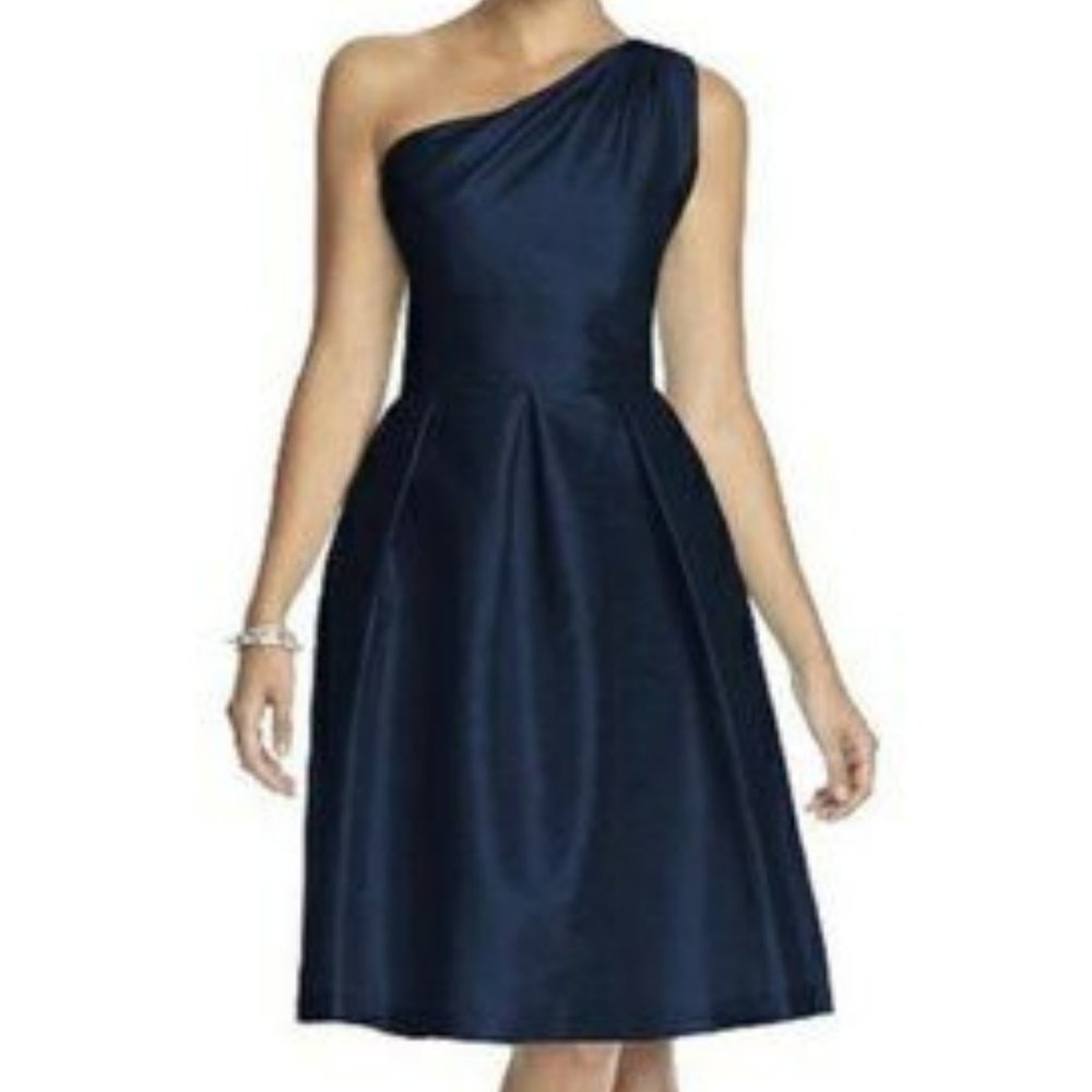 Alfred Sung One Shoulder Cocktail Dupioni Dress w Pockets!!